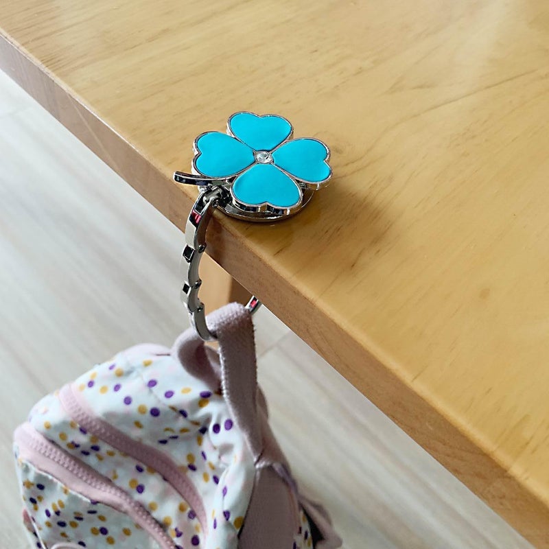KSMD Variety Design Purse Hooks for Table and Bars,Portable Purse Hanger Organizers Hooks Handbag Pocketbook Holder Bag Storage for Desk,Foldable Folding Purse Table Hook Hanger (Light Blue Clover) - Image 4